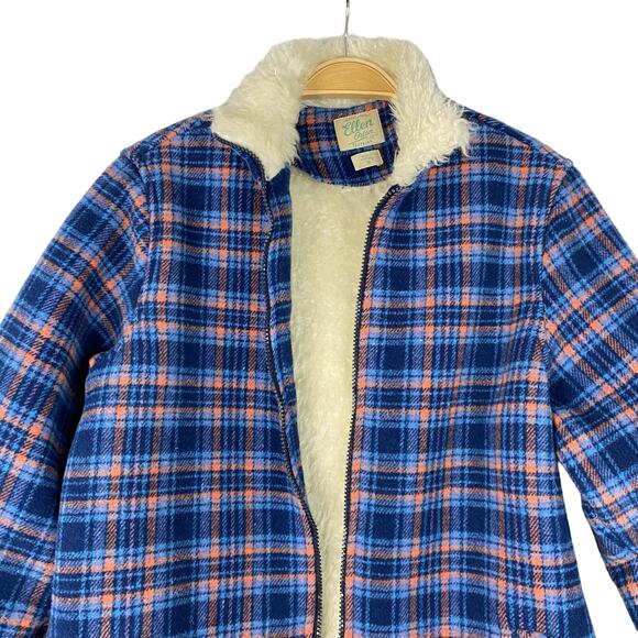 VTG Ellen Ortan Wool Blend Jacket Women M Blue Plaid Sherpa Lined Zip Lumberjack - Picture 3 of 9